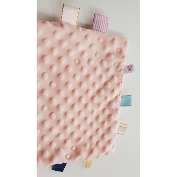 Pink Minky Dot Lovey Sensory Tags Baby Security Blanket Plush Soft Toy - Picture 4 of 5